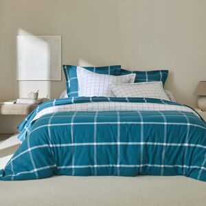 Blancheporte Flanelové kockované posteľná bielizeň, farbené vlákno pávia modrá obliečka na vank. 50x70cm