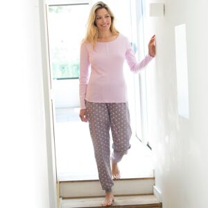 Blancheporte Pyžamové bodkované flanelové nohavice sivá/ružová 52